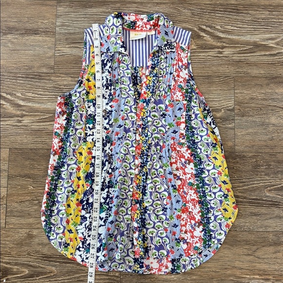Maeve Anthropologie Whimsical Pintuck Floral Multi Color Sleeveless Blouse Small - Picture 9 of 12